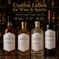 Étiquette personnalisée pour bouteille de Cognac, Whisky ou Vin – Papier texturé de qualité supérieure, dorure à chaud, gaufrage, découpe, autocollant adhésif pour emballage de spiritueux