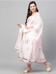 Conjunto Anarkali Estampado Rosa Mulmul de Buena Calidad con Pantalón y Dupatta para Mujer, Producto de Fábrica con Tela de la Mejor Calidad a Precio de Mayoreo - Product Image 3
