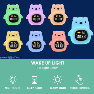 Jam samping tempat tidur anak, Multifungsi lucu lampu malam kartun jam meja pelatih tidur jam <span class=keywords><strong>Alarm</strong></span> pintar untuk kamar tidur