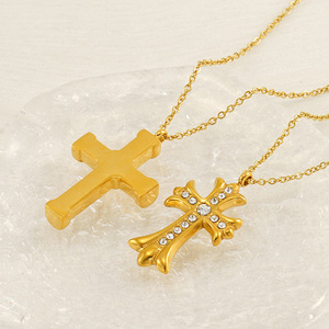 <b>Cross</b> Pendant Necklace Stainless Steel Gold Plated With Diamond Inlay For Women Fashion Jewelry Gift Clavicle <b>Chain</b> - Product Image 4