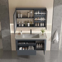 Ensemble de meuble-lavabo mural bleu simple en PVC de 40 pouces avec vasque en céramique et armoire miroir LED, personnalisable en gros