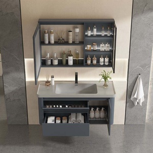 Meuble-lavabo mural bleu simple de 40 pouces pour salle de bain, avec vasque en céramique et double tiroirs, vente en gros d'usine, pour les 21 ans et plus - Product Image 4