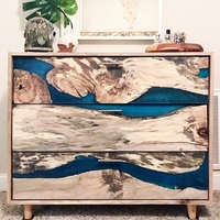 Buffet en bois avec portes en résine époxy, meuble de rangement, console, table de salle à manger, cuisine, salon, console, armoire