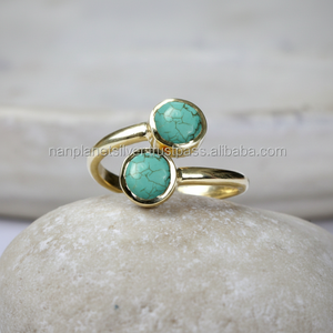 FANCY, anillos de piedras preciosas turquesas verdes para mujer, conjunto de bisel redondo ajustable, abalorio para boda, regalo de compromiso, fiesta, aniversario - Product Image 1