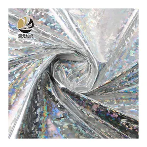 Glass fragment patterned shiny polyester silver knit fabric for garment