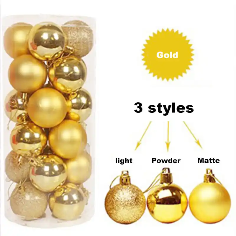 Wholesale Factory Price 24pcs Christmas Tree Toppers Decor Hang Plastic Baubles Ball Ornament Christmas Decorations