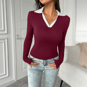 2024 Otoño e Invierno ropa de mujer transfronteriza temperamento slim fit cuello de polo <span class=keywords><strong>sin</strong></span> <span class=keywords><strong>botones</strong></span> top de punto ropa de mujer - Product Image 6