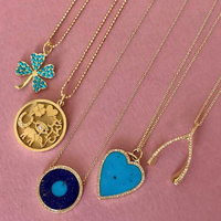 Gemnel argent sterling 925 plaqué or 14K pierre de cristal émeraude pierre turquoise charme pendentif trèfle collier