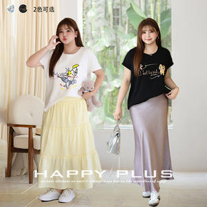 Conjunto de Ropa para Mujer Talla Grande Happy Plus, Camiseta Blanca con Estampado de Dibujos Animados, Corte Holgado Informal, Falda Línea A - Product Image 5