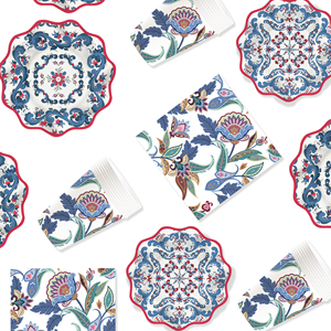 DAMAI - Juego de Platos, Vasos y Servilletas Desechables de Papel con Diseño Floral Estilo Chino Retro para Fiestas, para 8 Personas - Product Image 4