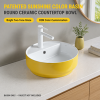 Lavabo de salle de bain en céramique de couleur jaune mat, forme ronde, comptoir, articles sanitaires de luxe, lavabo artistique