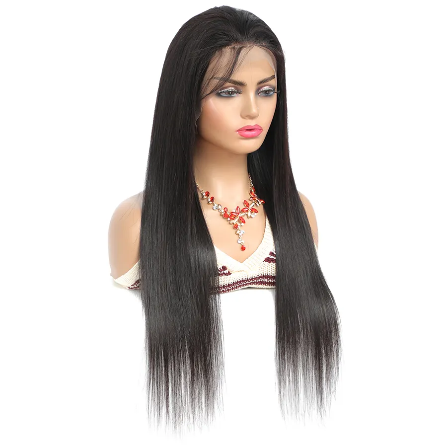 Virgin Hair Wigs China Virgin Cuticle Aligned Hair Long Swiss Lace Straight Hair Wig For Black Women 100% Raw Indian Human Hair Lace Front Wig