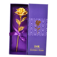 Diskon Besar 24K Foil Emas Mawar Tunggal Bunga Mawar Buatan dengan Kotak Hadiah untuk Hari Valentine