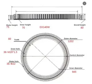 DX140W Slewing Bearing for Doosan Excavator Spare Parts 2109-1042 21091042 Slew Ring <b>Swing</b> <b>Circle</b> - Product Image 2