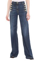 Jeans oversize à jambe évasée et à détail de boutons de style petit ami pour femmes avec logo personnalisé