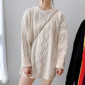 Pull-over à câble manches longues pour <span class=keywords><strong>femme</strong></span>, tricot ample, Long pull, mode automne hiver - Product Image 2