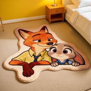 พรมลายการ์ตูนกระต่ายน่ารัก ผ้าแคชเมียร์เทียม รูปทรงไม่สม่ำเสมอ ตกแต่งห้องนอนสำหรับเด็ก ธีมอีสเตอร์ แพ็คเกจชิ้นเดียว - Product Image 2