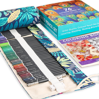 Ensemble de crayons de couleur professionnels de 76 pièces dans un étui en nylon enroulable avec un livre de coloriage avec 72 crayons de couleur et un accessoire de dessin