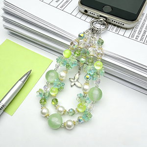 Chaîne de téléphone en cristal vert de luxe léger, trois formes de chaîne, multi-usages, cordon pour libérer les mains - Product Image 1