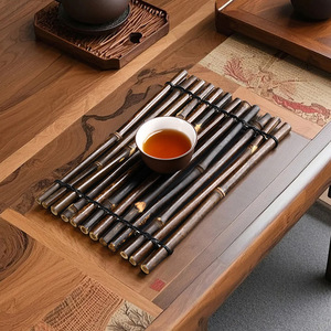 Bandeja de té de bambú hecha a mano, rectangular, estilo Wabi Sabi, tapete aislante del calor para mesa de preparación de té seco, base para taza de té, soporte para tetera - Product Image 2
