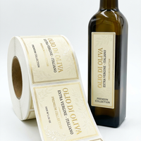 Étiquettes personnalisées en rouleau, autocollants adhésifs imperméables en feuille d'or pour bouteilles d'huile d'olive, de beurre de cacahuète, de vodka, de limonade pétillante