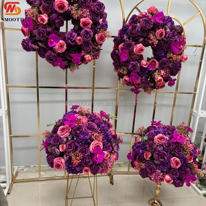SMOOTH Nueva Bola de Flores de Hortensia, Orquídea y Rosa Púrpura Intenso, Arreglo Floral Densa Hecha a Mano con Flores Artificiales de Seda para Centro de Mesa de Boda - Product Image 4
