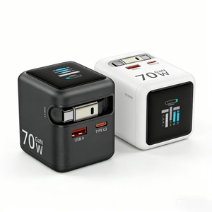 Adaptateur secteur 70W portable, chargeur rapide pour voyage/prise murale, chargeur de voyage 3 ports pour téléphone, logo rétractable - Product Image 1