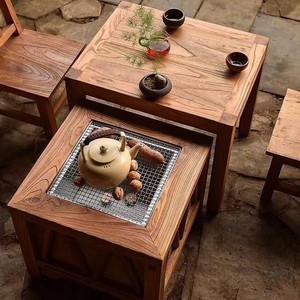 Mesa Redonda Moderna de Madera Maciza para Estufa de Leña, para Patio de Casa de Huéspedes, Estufa de Carbón, Barbacoa, Hot Pot, Uso Comercial en Restaurantes - Product Image 1