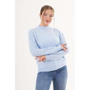 Pull en tricot à col haut pour femme, bleu ciel, manches régulières, style tendance - Product Image 5