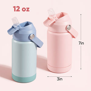 Bouteille d'eau isotherme pour enfants de 12 oz avec couvercle à paille, en acier inoxydable 304, anti-fuite, pour la maternelle et les voyages - Product Image 6