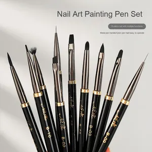 Lot de 10 pinceaux de nail art noir et or, poils synthétiques, pinceau plat pour liner, stylo de peinture, manche en plastique, pour salon de manucure - Product Image 1