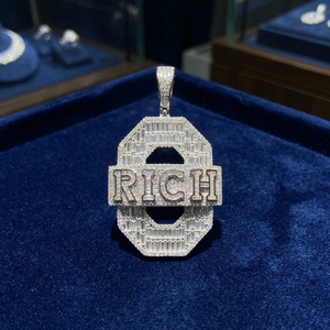 Collier pour homme Hip Hop avec pendentif Moissanite serti de pierres, lettre richement ornée taille baguette, micro-incrustations - Product Image 3