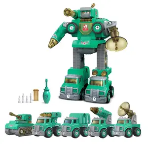 5 in 1 take apart toy vehicles transform into robot stem assembly deformation robot toy gift for kids with sound and light