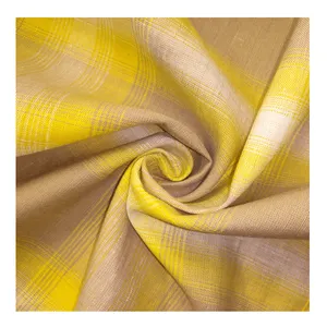 Vendita calda 55% lino 45% cotone misto tessuto soft check per camicia e gonna tessuto di lino di cotone