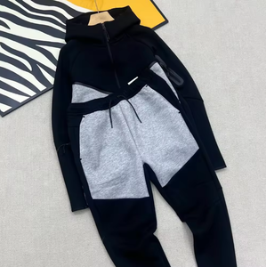 Men's Hooded Color Blocking Sweatshirt Set Casual Autumn Wear Breathable Knitted Spandex Cotton Joggers - Product Image 5