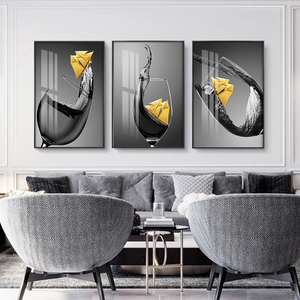 Peinture décorative de salle à manger de luxe légère moderne noir et blanc fond d'hôtel tenture murale peinture <span class=keywords><strong>triptyque</strong></span> de haute qualité - Product Image 3