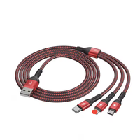 Cable de Carga Rápida y Datos Wopow WX10 de 1.2m, Trenzado de Nailon, 3 en 1, Tipo-C/Micro USB 3.0A, para Teléfono, Computadora, Cámara, Auriculares - En Stock