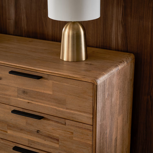 Commode à 6 tiroirs en bois naturel de style mi-siècle, commode en bois massif avec <span class=keywords><strong>patchwork</strong></span> et pieds coniques en bois pour chambre à coucher - Product Image 6