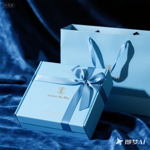 Échantillon gratuit, boîtes cadeaux rigides en carton papier bleu ciel de luxe avec logo personnalisé, grandes boîtes magnétiques avec poignée en ruban - Product Image 3