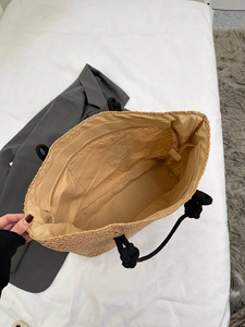 Sang Trọng Mua Sắm Túi Tay Rơm Dệt Vải Nguyên Liệu Vai Kỳ Nghỉ Mùa Hè Bãi Biển Tote Túi Phụ Nữ Của Túi Xách Tay - Product Image 2