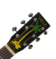 Gitar Akustik Mollo 41 Inch 6 Senar, Top Spruce, Back & Samping Mahogany, Motif Pantai, Cutaway, Finishing Natural Gloss, Untuk Pemula