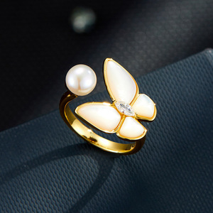 Butterfly Shell Pearl Open <b>Ring</b> <b>Adjustable</b> Fashion Jewelry Gift - Product Image 4