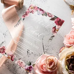 कस्टम OEM यूवी मुद्रण यूरोपीय शैली सुरुचिपूर्ण फूल पौधों एक्रिलिक शादी के कार्ड निमंत्रण