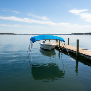 Bimini Top pour bateau 4 arceaux Pacific Blue, en polyester 600D, avec structure en aluminium, imperméable, pare-soleil, 96x67-72x54 pouces, housse de bateau - Product Image 2