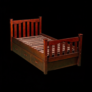 Lit simple en bois de hêtre avec 3 tiroirs Marron café Design traditionnel Bois massif extensible et peu encombrant - Product Image 1