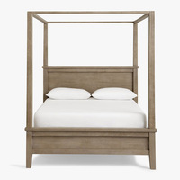Moderne Industriel et Vintage Indien Antique Vieux Bois Massif Lit Double à Baldaquin en Bois King Queen Size