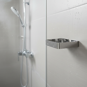 Porte-savon rectangulaire en acier inoxydable avec égouttoir intégré, fixation murale, accessoire de salle de bain minimaliste, finition polie - Product Image 2