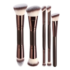 Nuevo set de brochas de maquillaje facial de doble punta de 6 piezas para exportación, que incluye brocha plana para base, colorete y polvo suelto, con cerdas suaves de fibra sintética. - Product Image 1