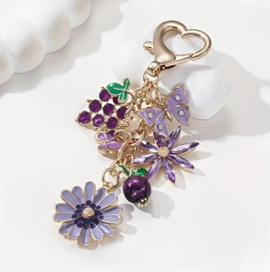 Nuovo Arrivo All'ingrosso Portachiavi <span class=keywords><strong>Tsubasa</strong></span> in Lega di Zinco con Motivi Uva Viola, Fiore, Melograno e Farfalla, Stile Dolce e Delicato, Ciondolo per Borsa - Product Image 1