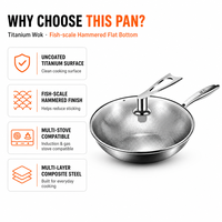 Wok en titane composite à trois couches, sans revêtement, antiadhésif physique, ustensiles de cuisine domestiques, casseroles pour la maison et la cuisine, cuisinière à gaz et à induction